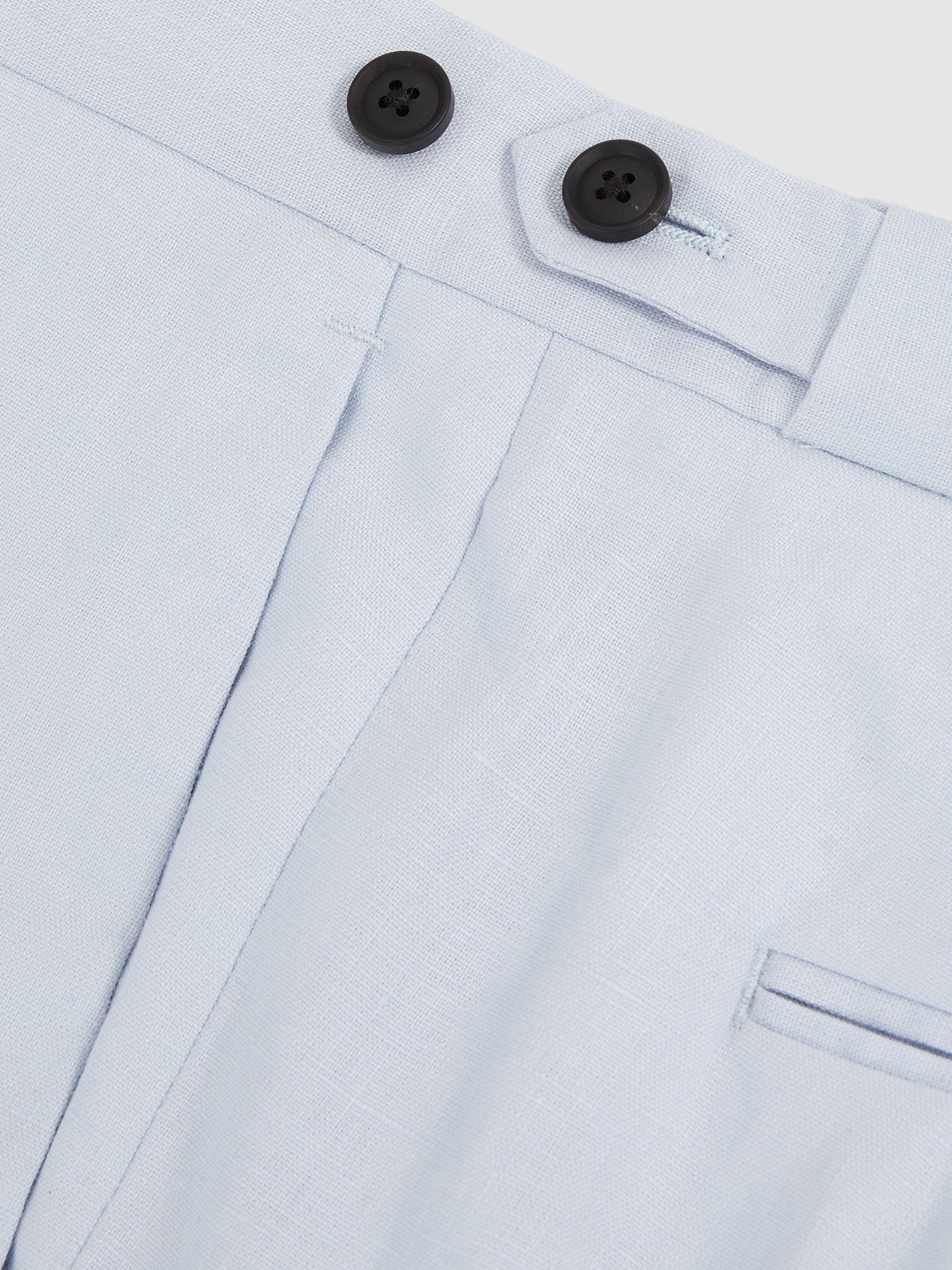 Slim Fit Linen Adjuster Trousers in Soft Blue Product Image
