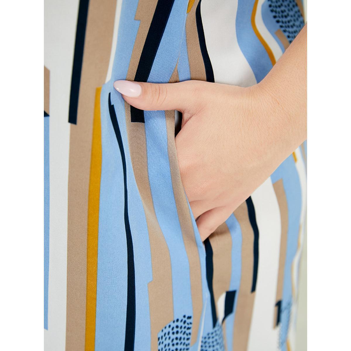 Plus Size Geometric Print V Neck Pocket Flutter Cap Sleeve Midi Dress Multicolor Women Elegant Ruffles V-neck Cap Sleeve Curvy Knee Dress BloomChic 22-24/3X Product Image