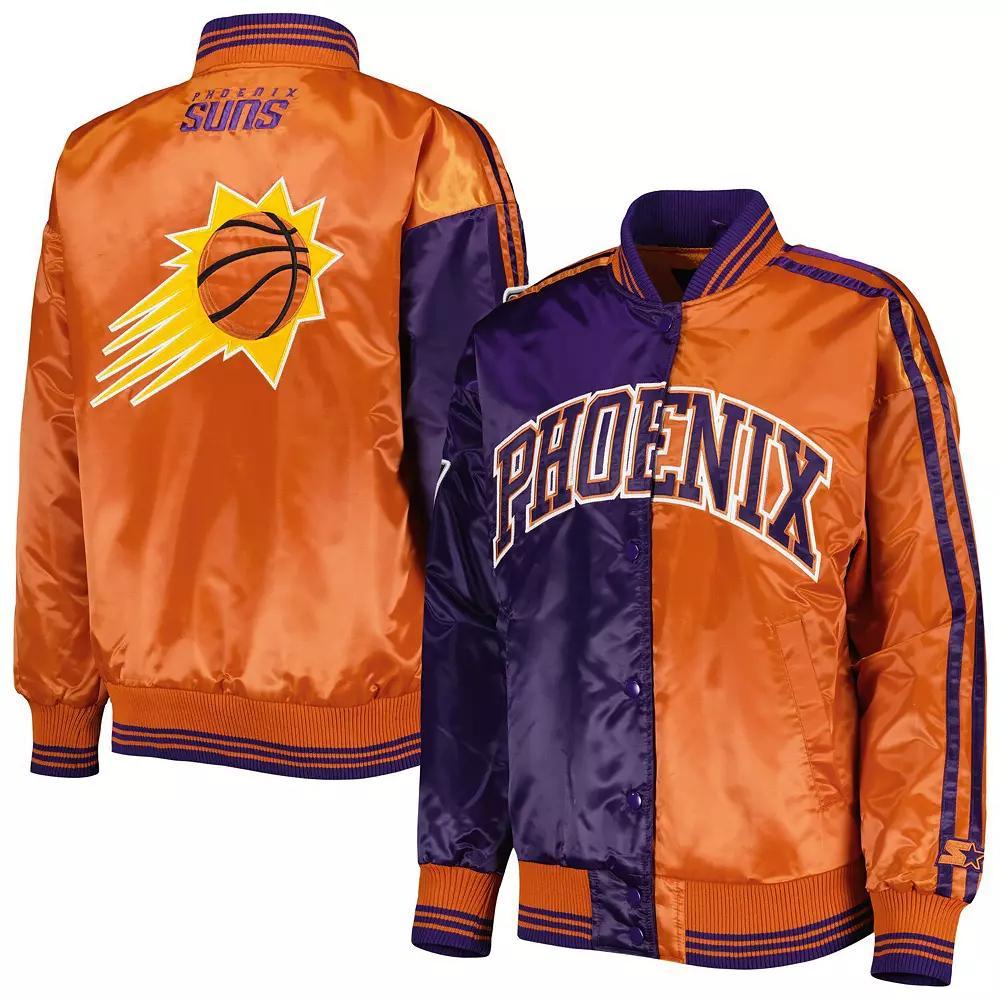 Women's Starter Purple/Orange Phoenix Suns Split Colorblock Satin Full-Snap Varsity Jacket, Size: Large, Phx Purple Product Image