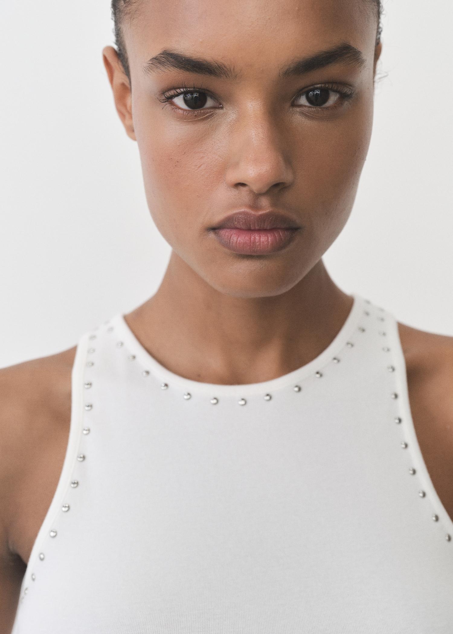 Cotton top with stud detail - Women | MANGO USA Product Image