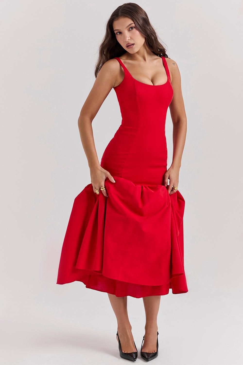 Amore Scarlet Dropped Waist Midi Dress Product Image