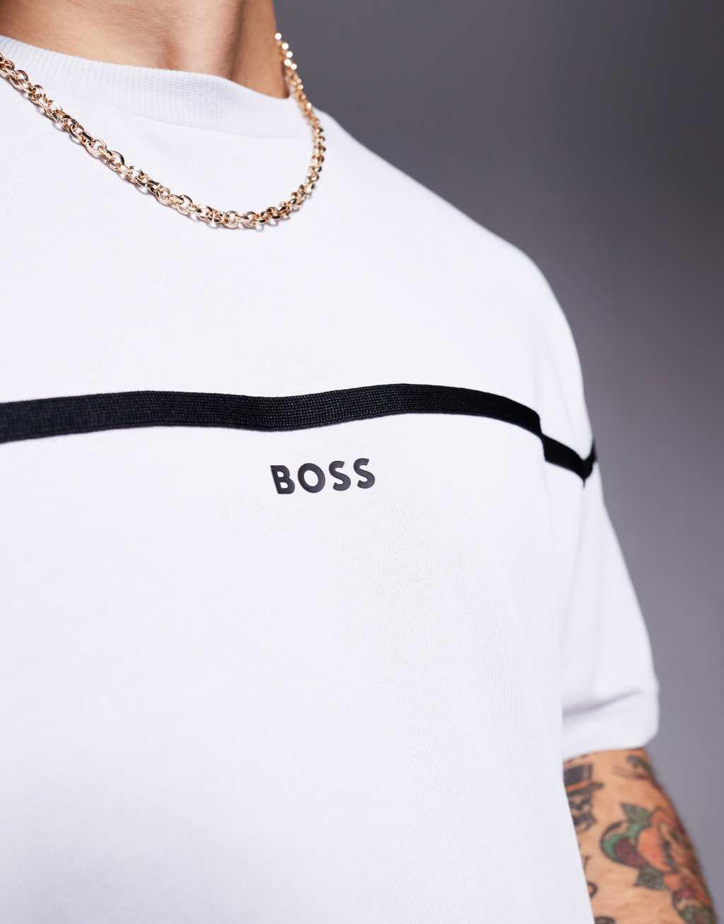 BOSS Green Tercy Tape central logo t-shirt relaxed fit in light gray Product Image