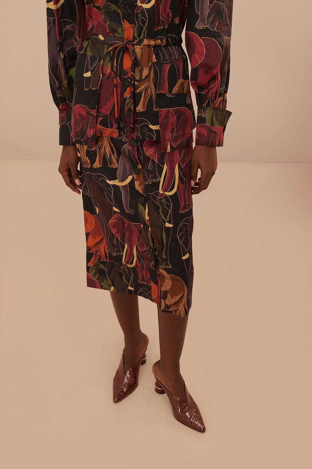 Brown Elephants Long Sleeve Midi Dress, ELEPHANTS BROWN / XXS Product Image