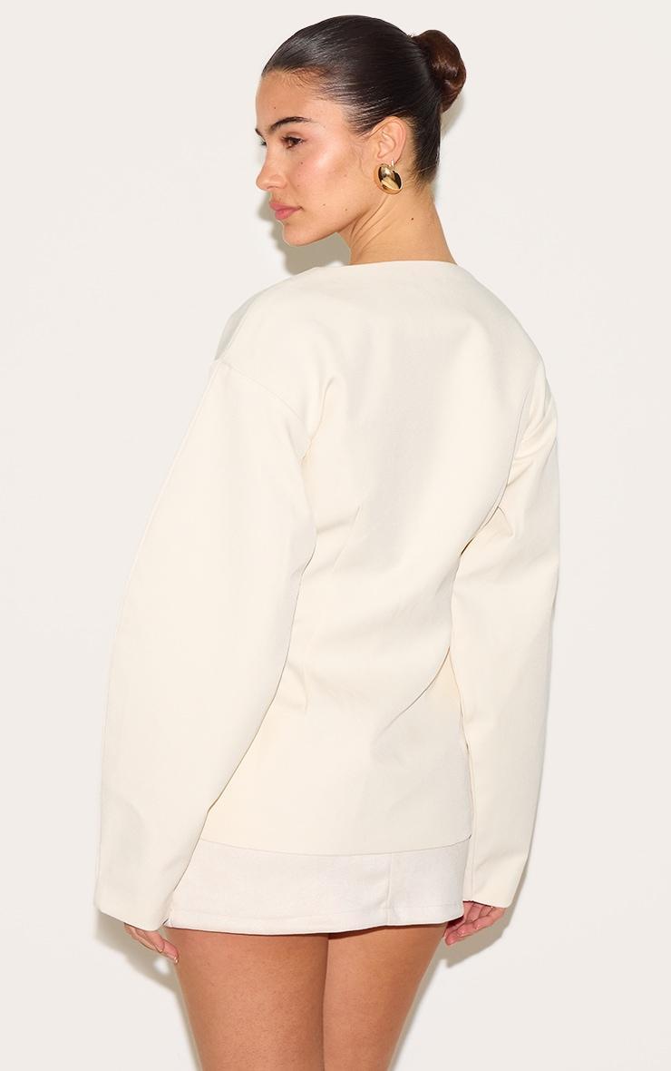 Cream Cocoon Sleeve Cinched Waist Blazer Product Image