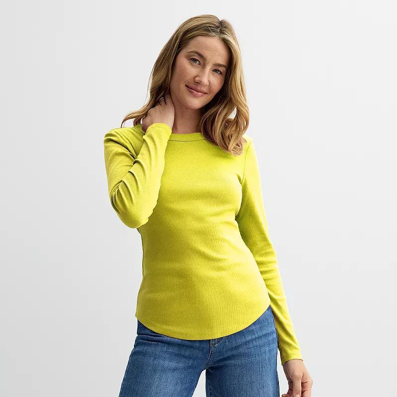Women's Sonoma Goods For Life® Rib Slim Fit Long Sleeve Tee, Size: Large, Grey Product Image