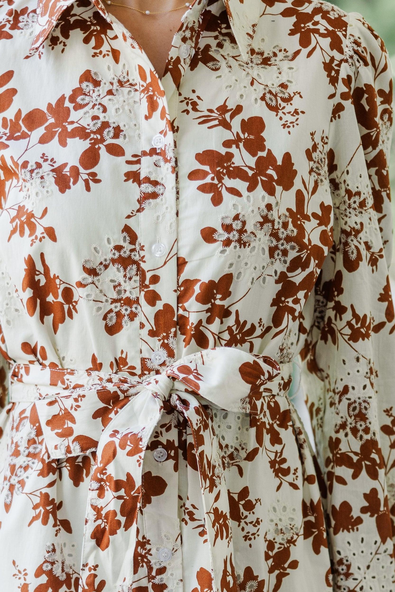 Fate: On Call Ivory/Brown Floral Midi Dress Female Product Image