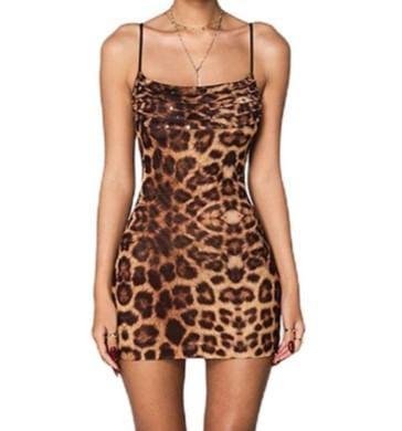 Spaghetti Strap Leopard Print Ruched Mini Sheath Dress Product Image