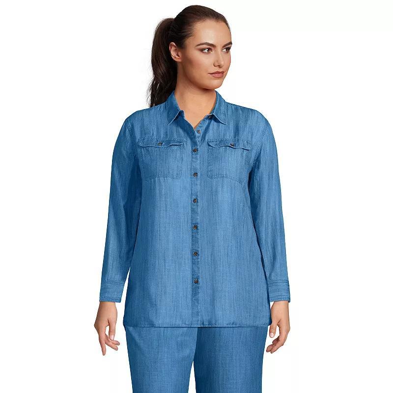 Women's Lands' End Heritage Long Sleeve Shirt, Size: Medium, Soft Blue Product Image