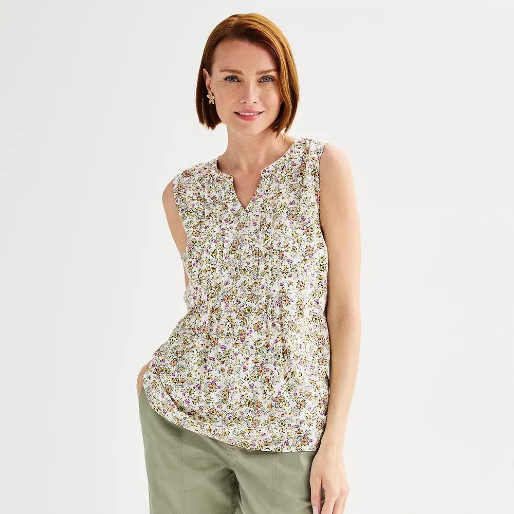 Women's Croft & Barrow® Pintuck Sleeveless Shell Top, Size: Medium, Red Fun Anchor Product Image