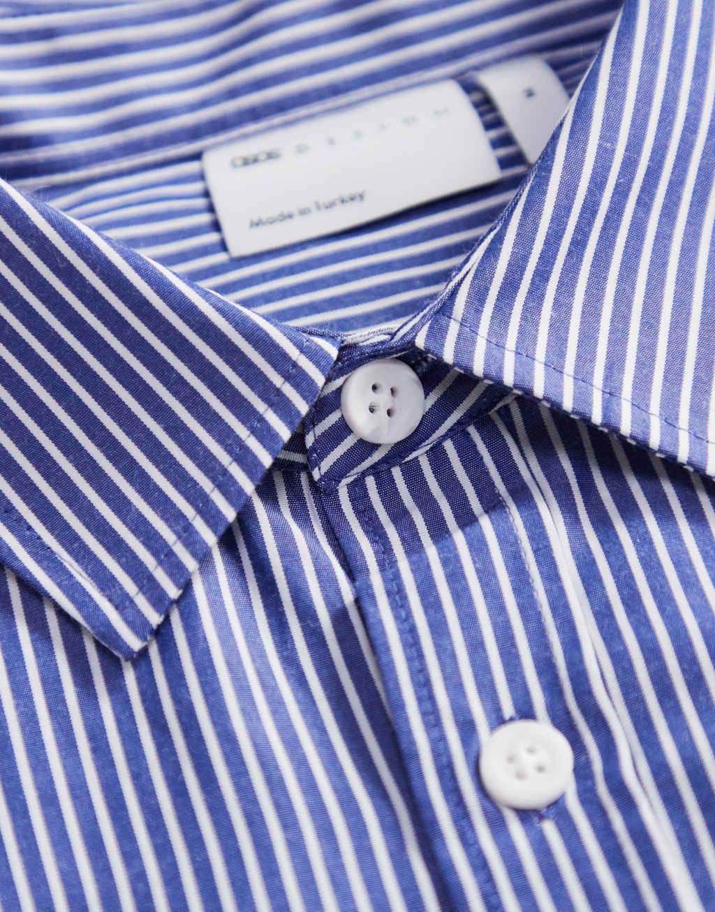ASOS DESIGN oversized square collar shirt with pocket in blue stripe Product Image