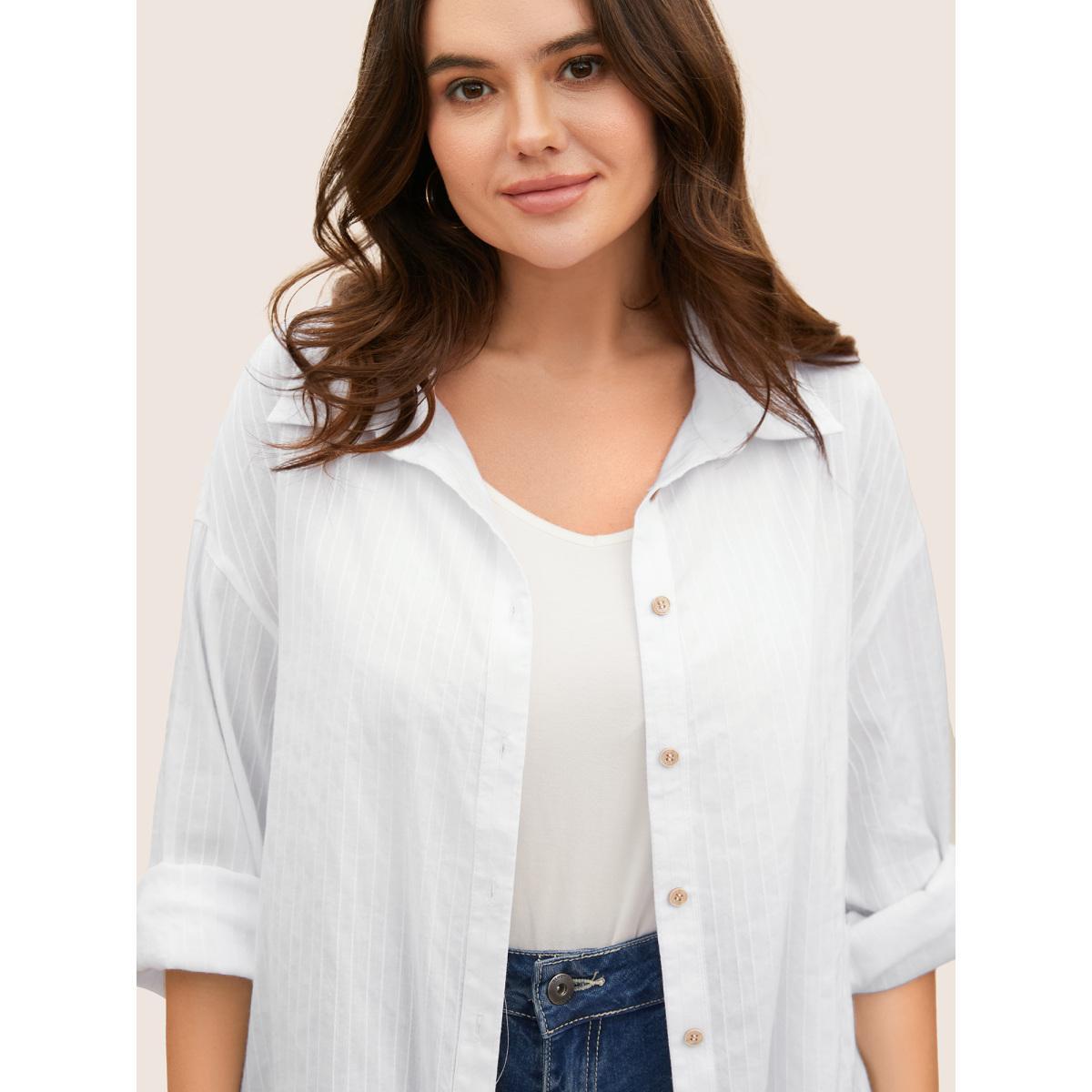 Plus Size Originalwhite Texture Shirt Collar Drop Shoulder Sleeve Blouse Women Casual Long Sleeve Shirt collar Everyday Blouses BloomChic 30/6X Product Image