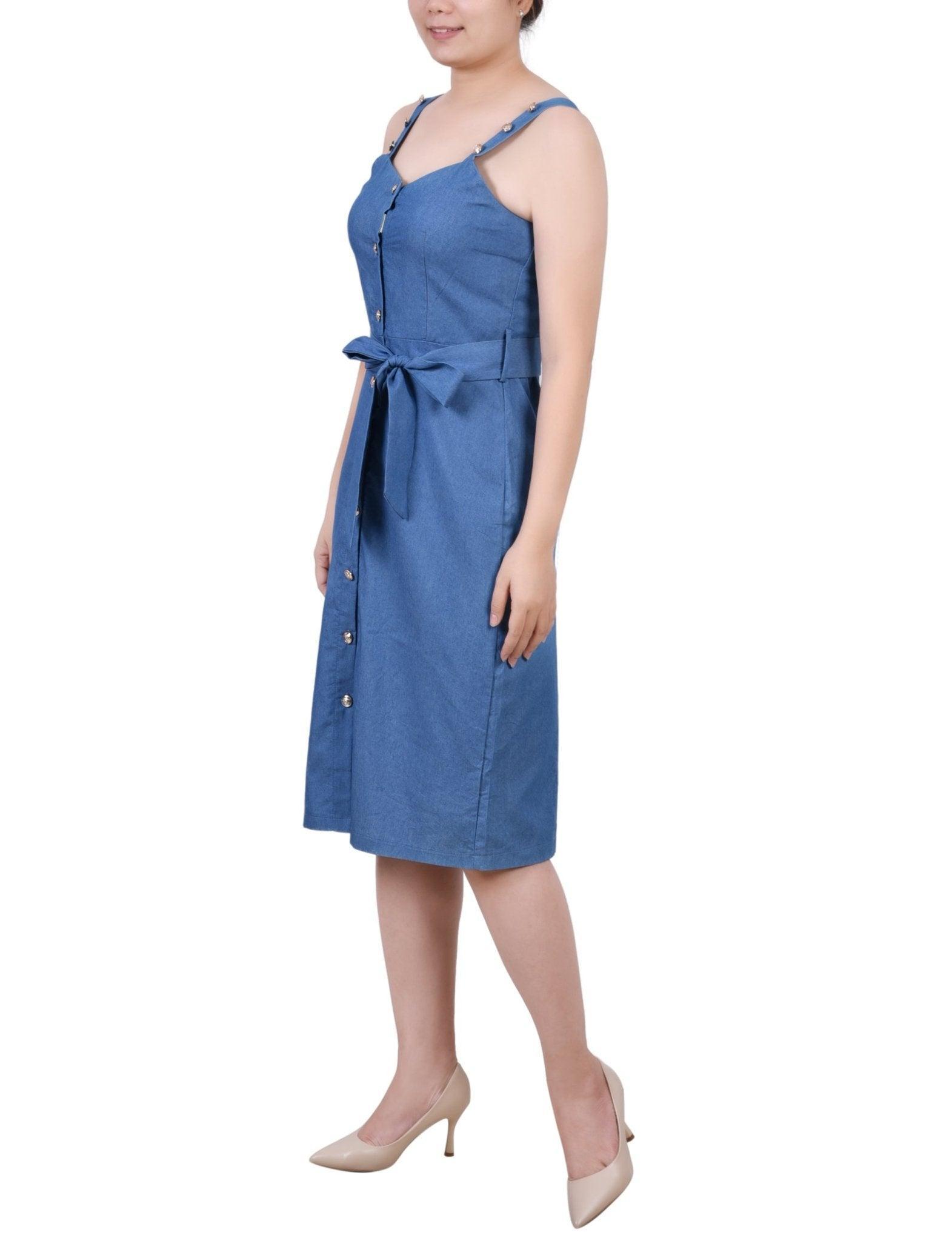Med Denim Sweetheart Neck Chambray Sundress - Petite Product Image