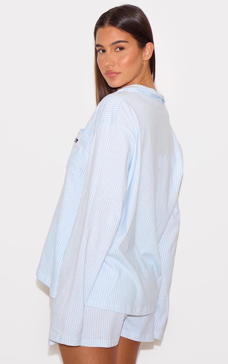 PRETTYLITTLETHING Blue Stripe Long Sleeve Pj Shirt Product Image