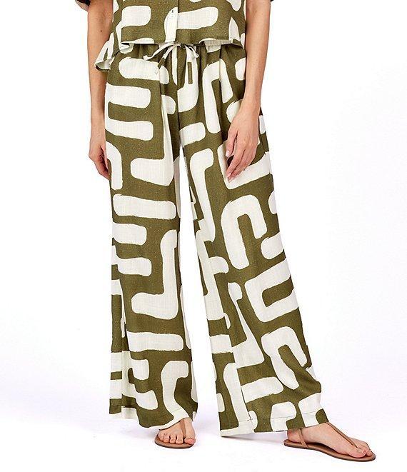 CROSBY by Mollie Burch Ida Linen Blend Abstract Print Oversized Button Front Linen Blend Coordinating Top Product Image