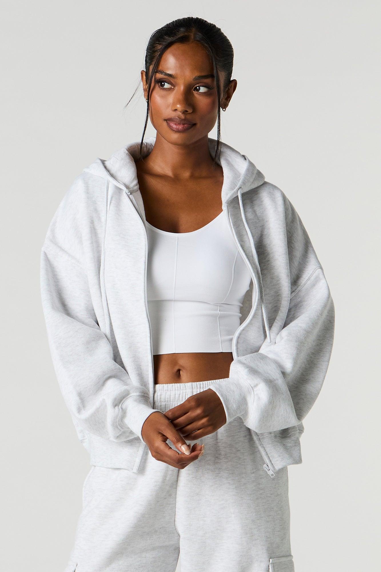 Boxy Zip-Up Fleece Hoodie Female Product Image