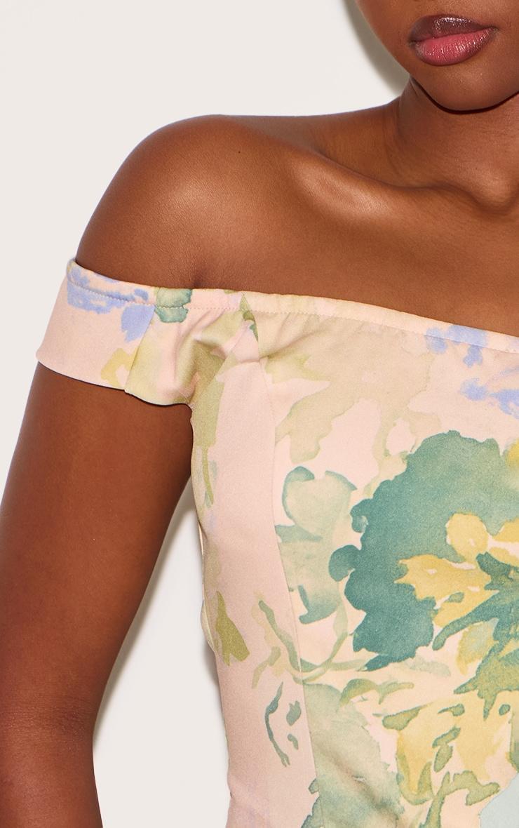 Cream Woven Bardot Printed Longline Corset Product Image