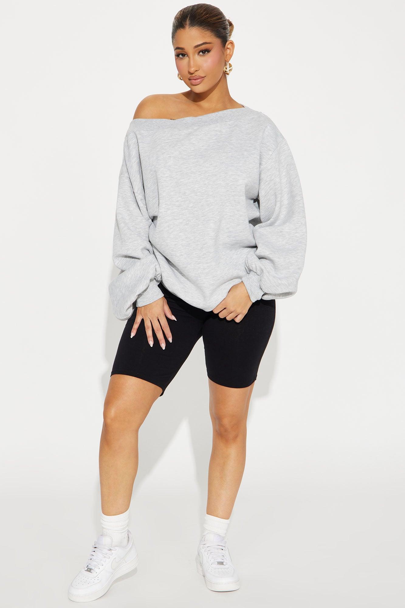 Vera Off Shoulder Oversized Sweatshirt - Heather Grey Product Image