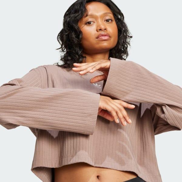 adidas Essentials Wide Rib Long Sleeve Tee Black M Womens Product Image