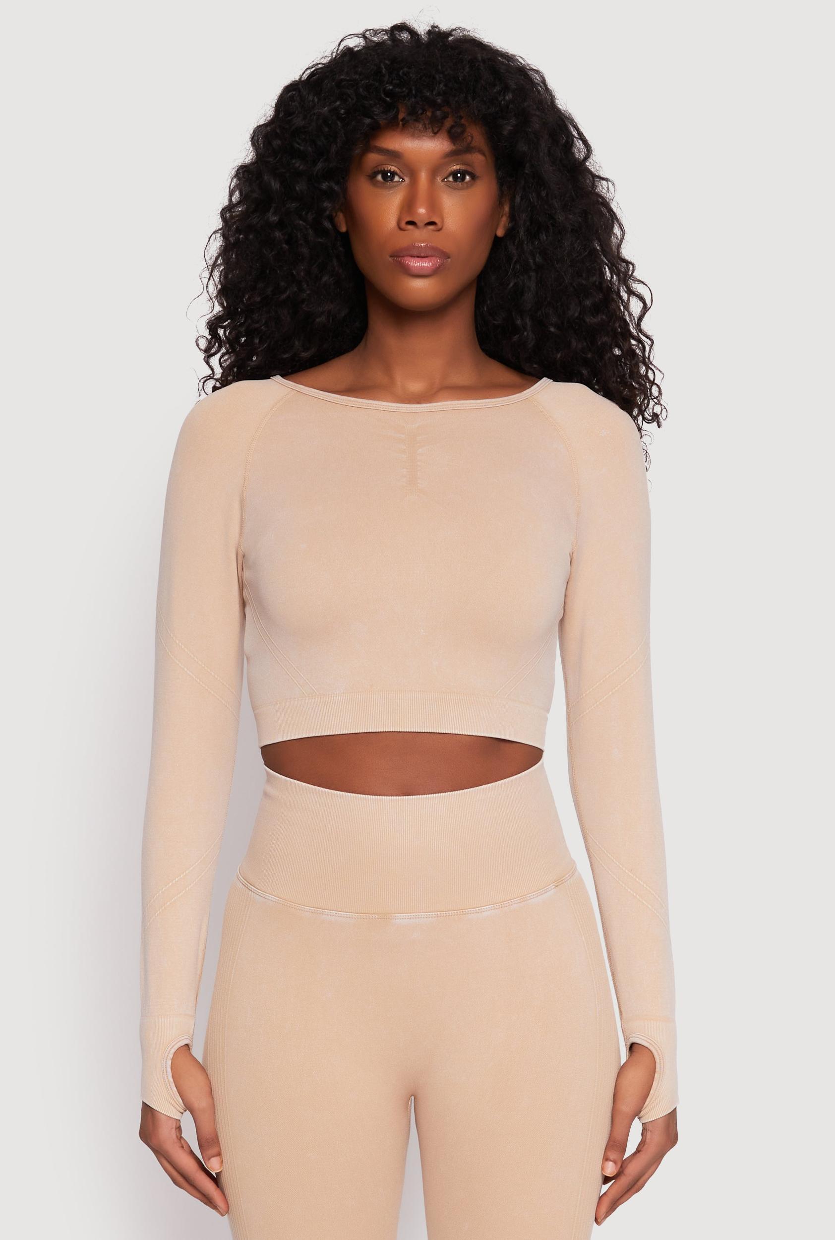 Womens Daisy Seamless Acid Wash Long Sleeve Crop Top Product Image
