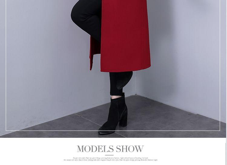 Shawl Collar Plain Midi Double Breasted Coat Product Image