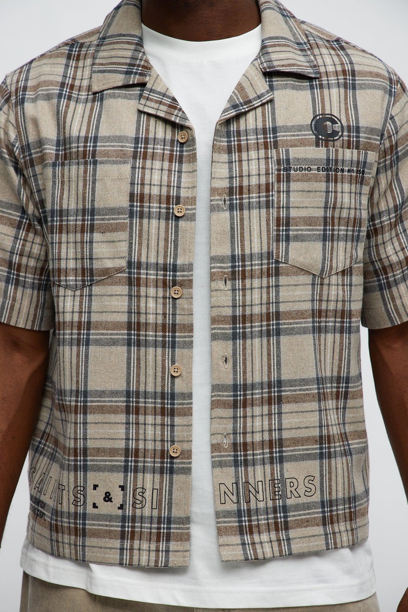 Culture Plaid Cropped Button Up Shirt - Sand Product Image