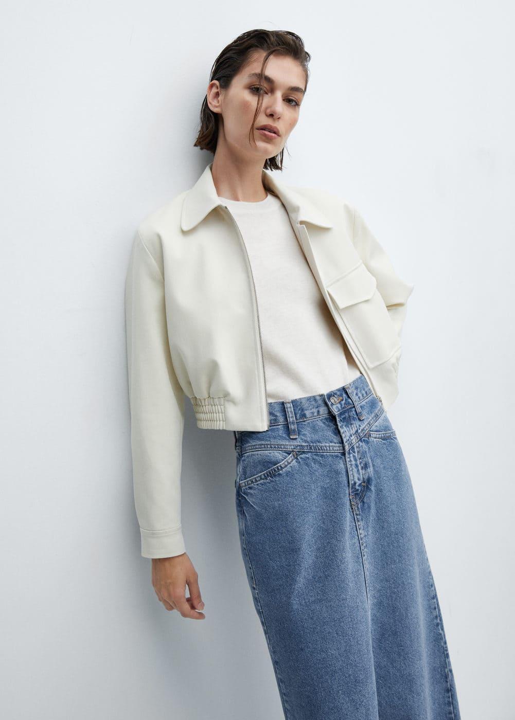 Mango raw hem detail denim maxi skirt Product Image