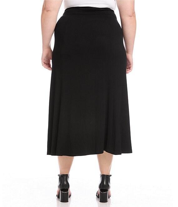Karen Kane Plus Size Fluid Jersey Knit A-Line Tea Length Skirt Product Image
