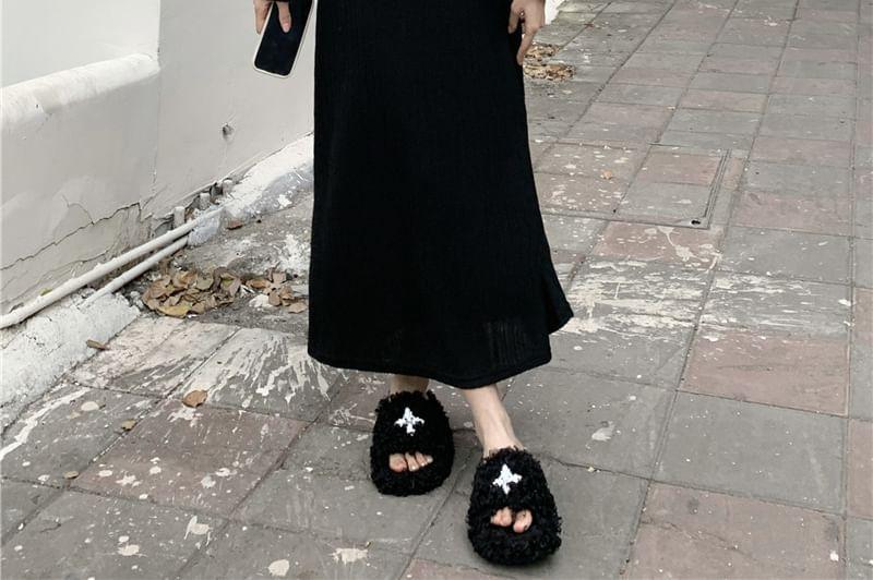 Long Sleeve Henley Ribbed Maxi A-Line Dress Product Image