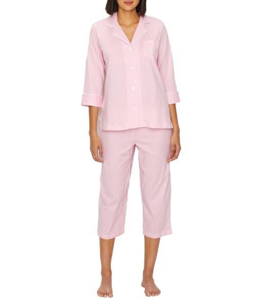 Lauren Ralph Lauren Striped Jersey Notch Collar 34 Sleeve Pajama Set Product Image