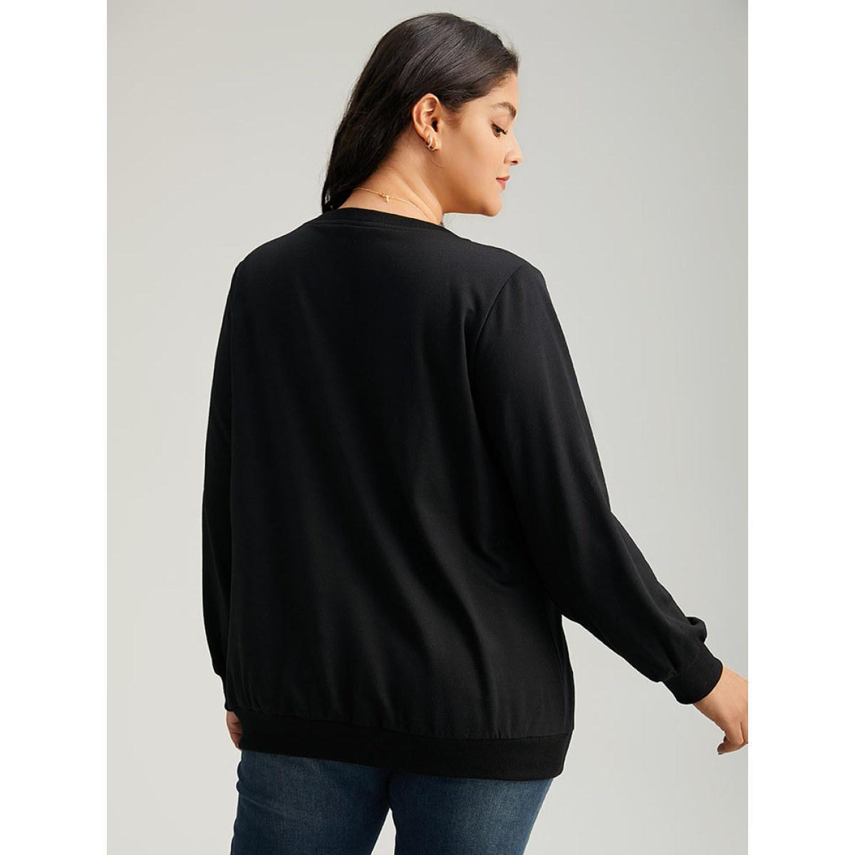 Plus Size Christmas Graphic Sequin Elastic Cuffs Sweatshirt Women Black Elegant Sequin Festival-Christmas Sweatshirts BloomChic 22-24/3X Product Image