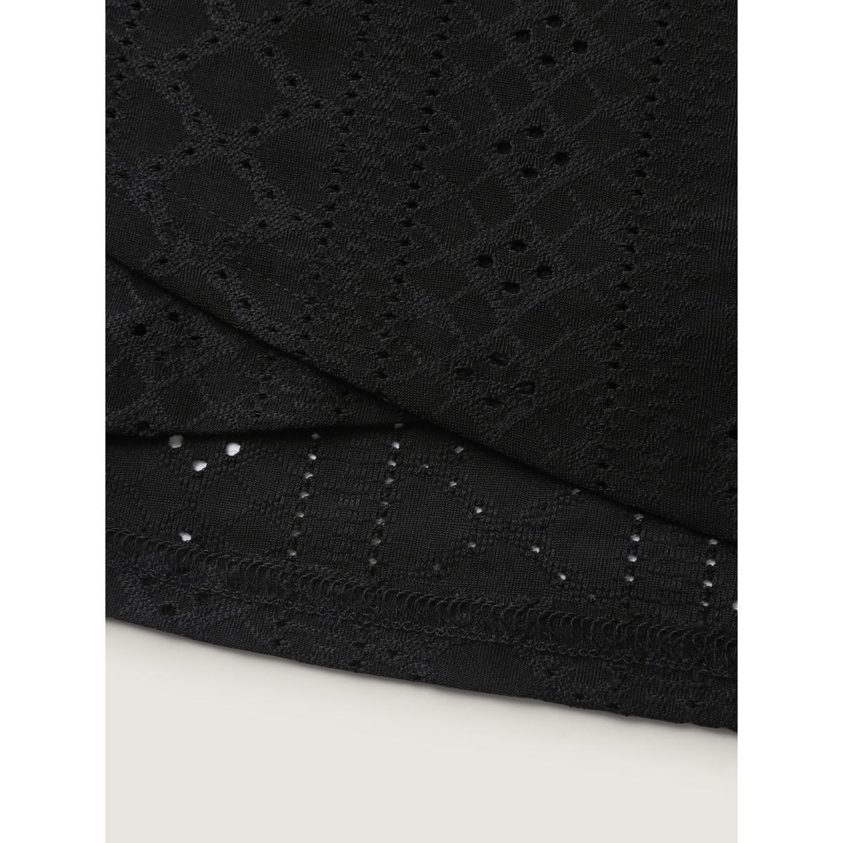 Plus Size Textured Floral Lace Neck Long Tank Top Women Black Overlapping Flat collar with V-notch Everyday-Elegant Tank Tops Camis BloomChic 12/L Product Image