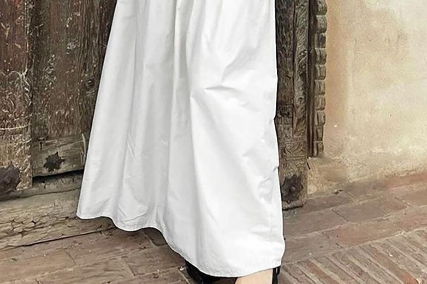 High Rise Plain Ruched Maxi A-Line Skirt Product Image