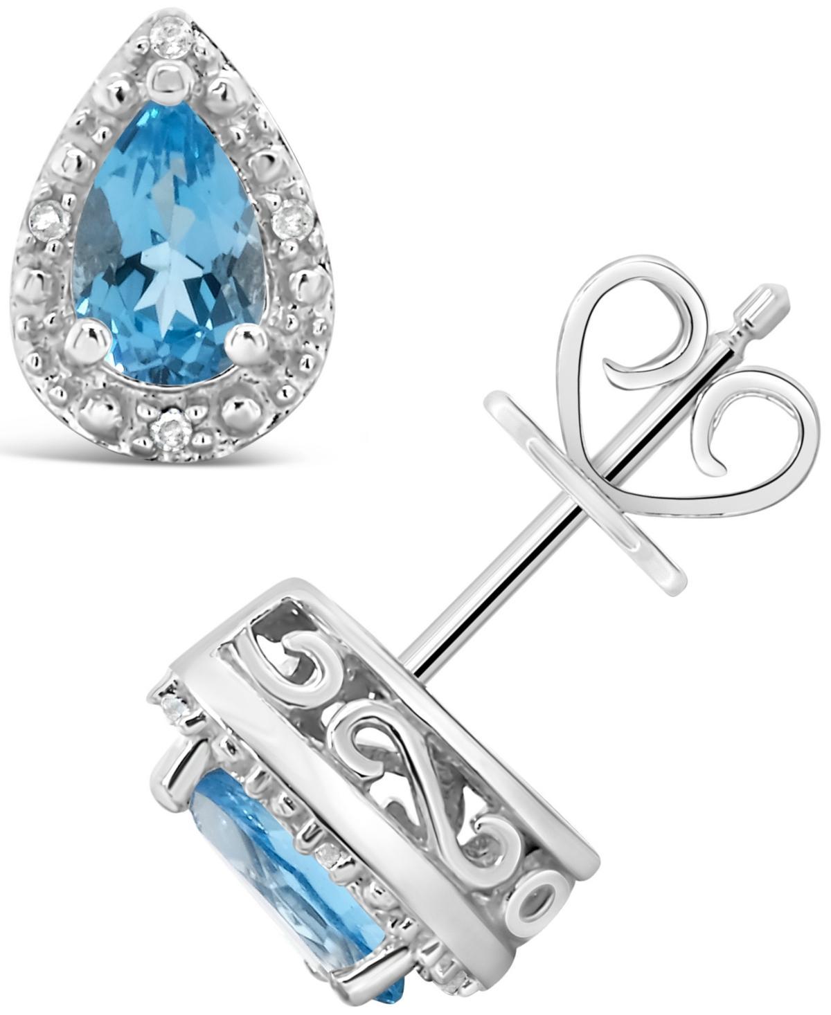 Celebration Gems Sterling Silver Pear Shaped Genuine Amethyst Diamond Accent Stud Earrings, Women's, Blue Topaz Product Image