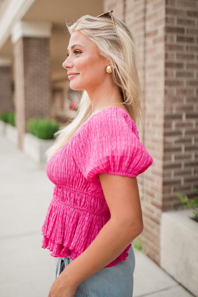 Safe Space Here Hot Pink Smocked Waist Blouse FINAL SALE Product Image