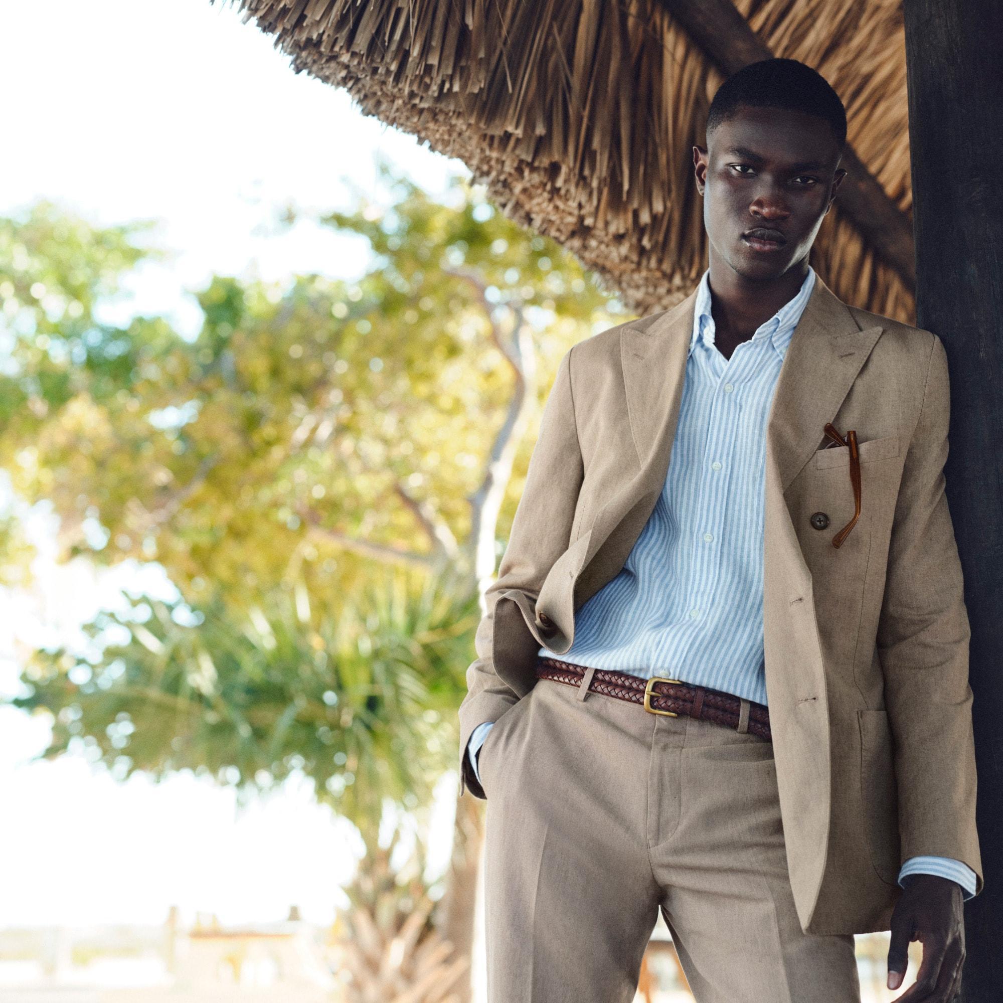Ludlow Slim-fit double-breasted suit jacket in Irish cotton-linen blend Product Image