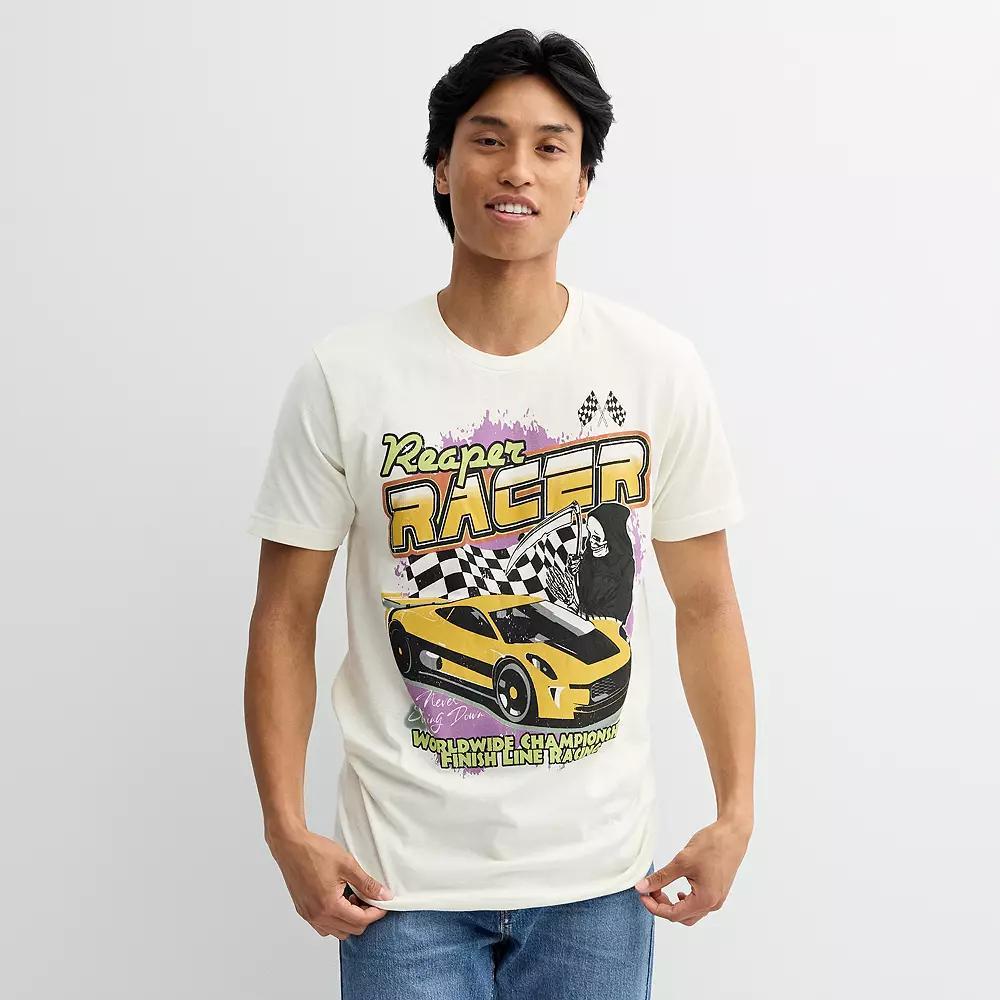 Men's "Reaper Racer" Vintage Oversized Graphic Racing Car Tee, Size: Small, Tofu Product Image