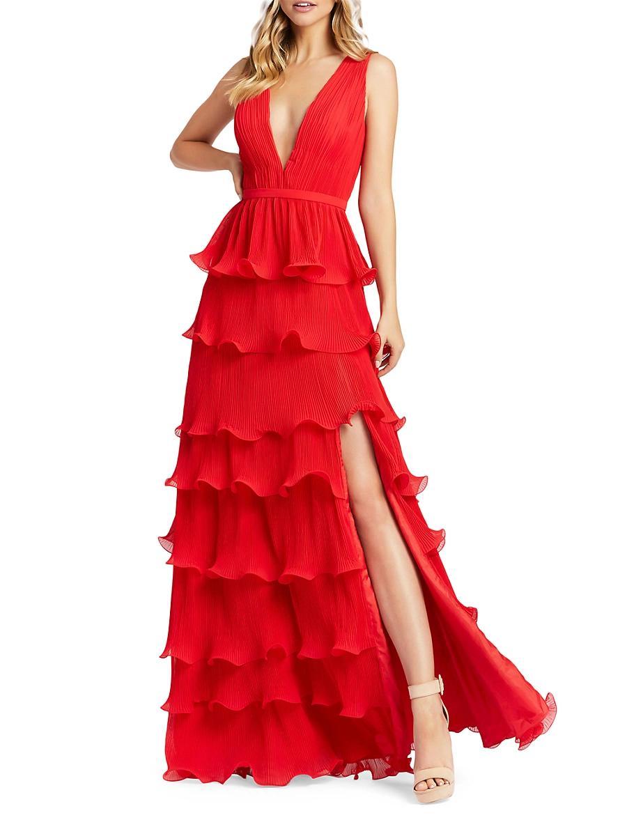 Womens Ruffled V-Neck Tiered Maxi Dress Product Image