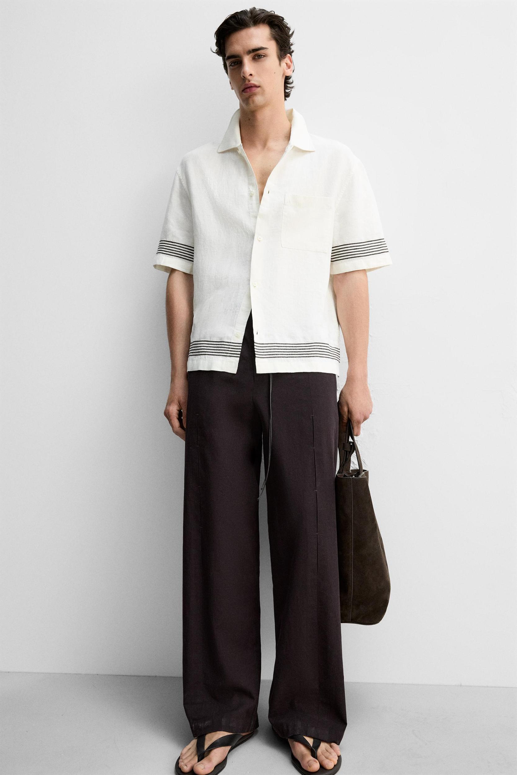 100% LINEN STRIPE SHIRT Product Image
