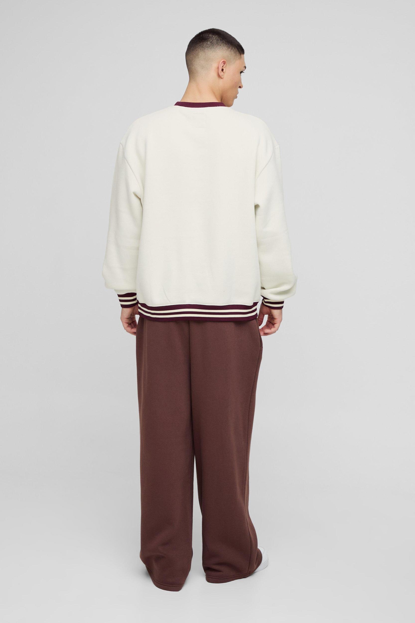 Oversized Slogan Varsity 3D Embroidery Crew Neck Sweatshirt | boohooMAN USA Product Image