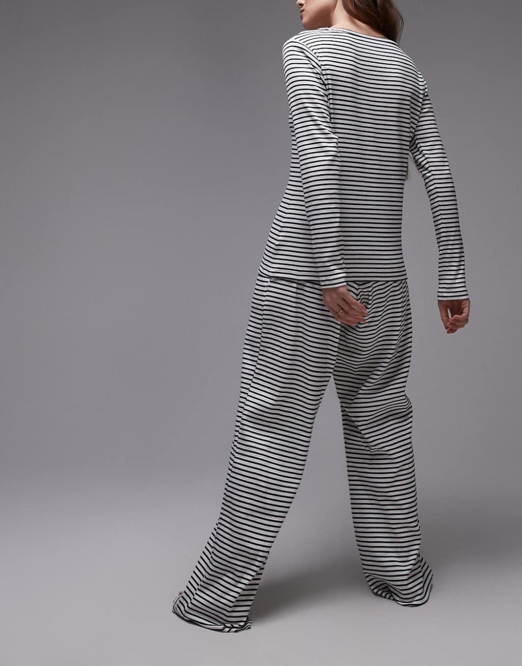 Tommy Hilfiger lounge jersey long sleeve tee and pants set in navy stripe Product Image