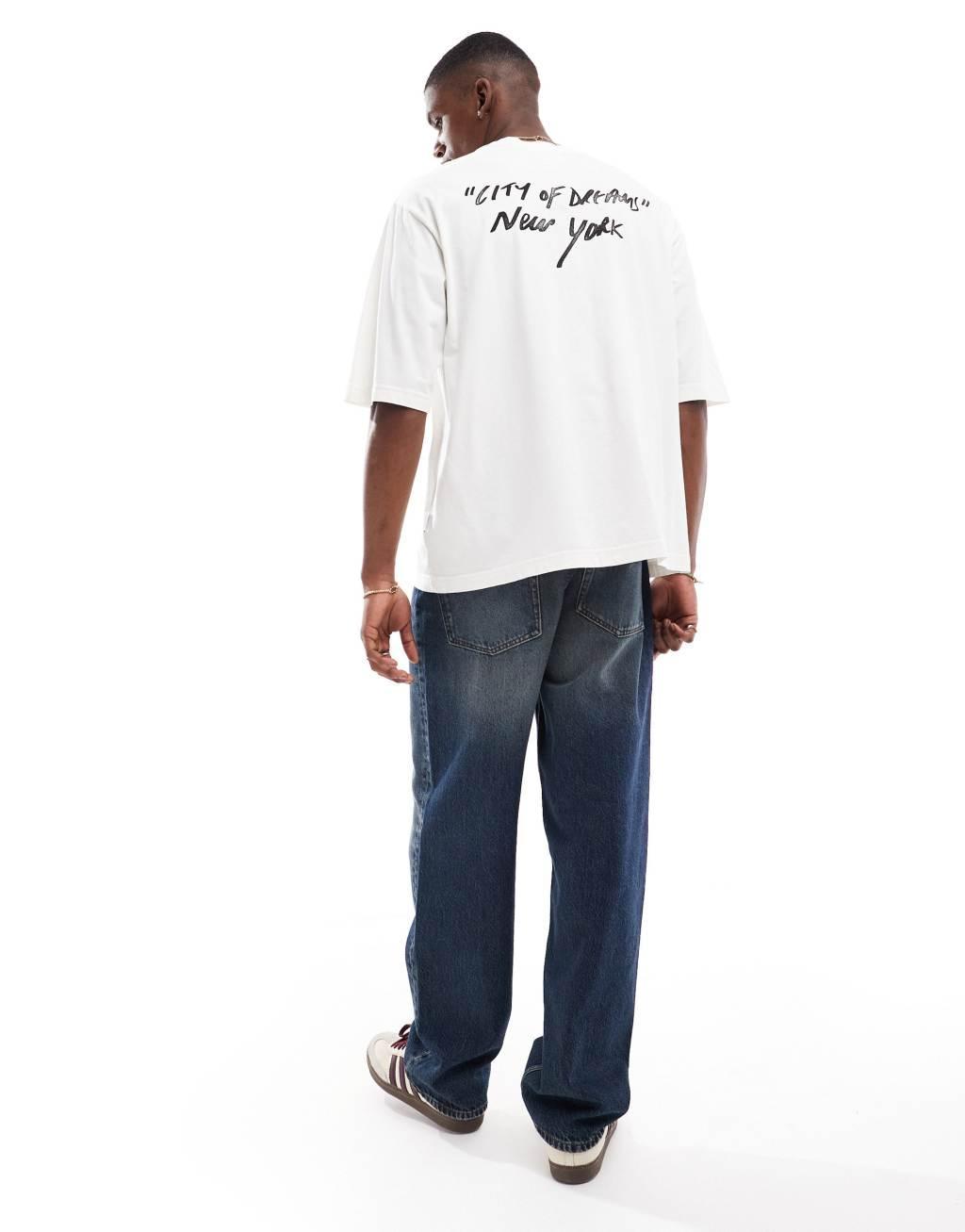 ONLY & SONS t-shirt with New York print in washed stone Product Image