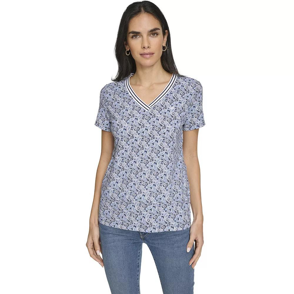 Women's Nautica Short Sleeve V-Neck Top, Size: Medium, Blue Paisley Product Image