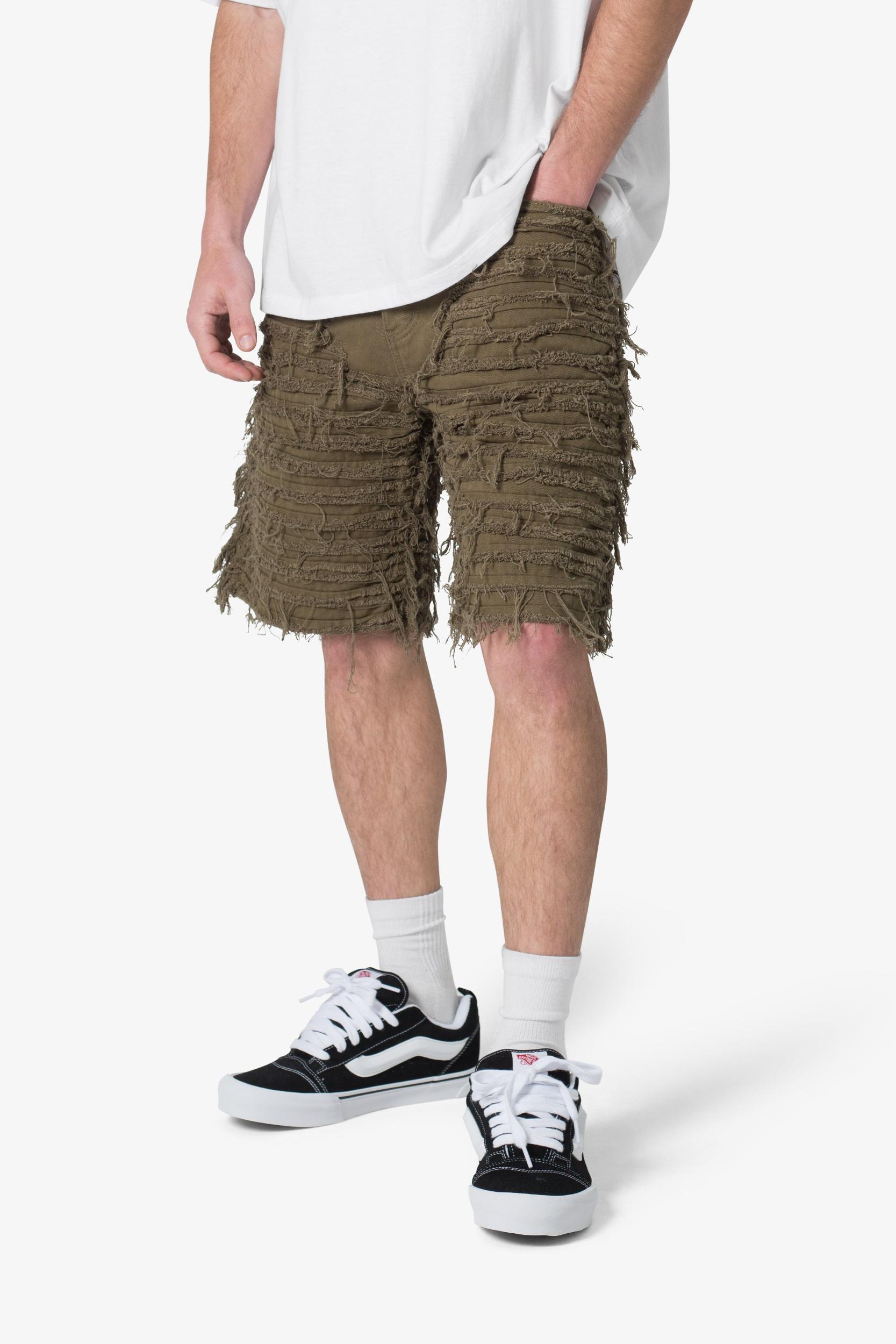 Allover Frayed Denim Shorts - Olive Product Image