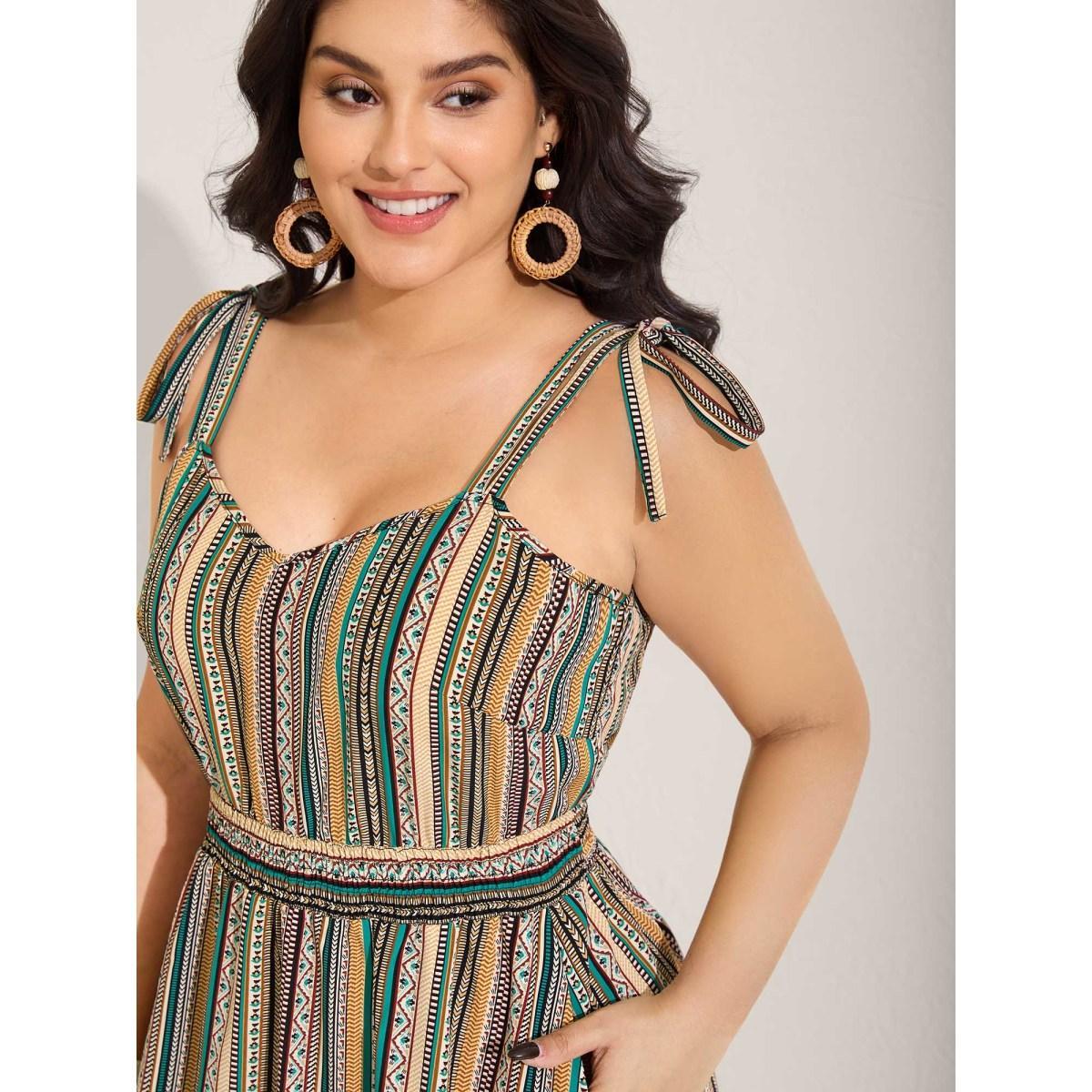 Plus Size Boho Stripe Knotted Straps Midi Dress Multicolor Women Non Sleeveless Curvy BloomChic 22-24/3X Product Image
