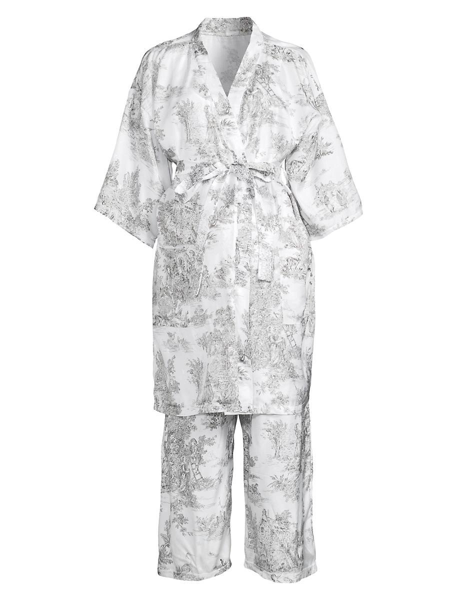 Womens Toile Print Robe & Pants Set Product Image