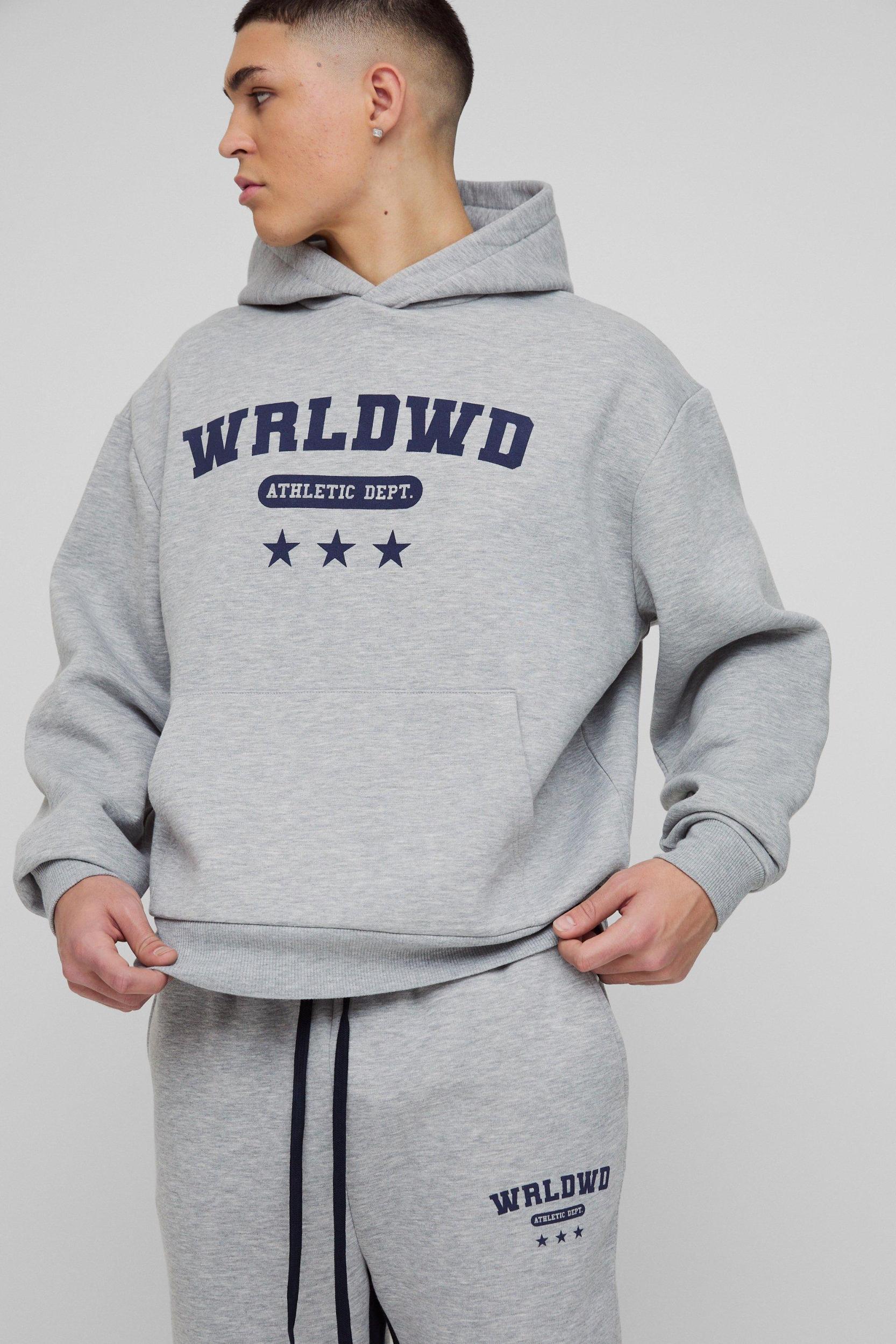 Oversized Boxy Worldwide Star Varsity Hooded Gusset Tracksuit | boohooMAN USA Product Image