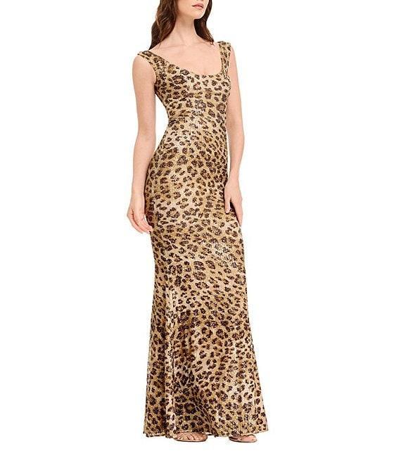 Dress The Population Joise Sequin Leopard Print Scoop Neck Sleeveless Mermaid Gown Product Image