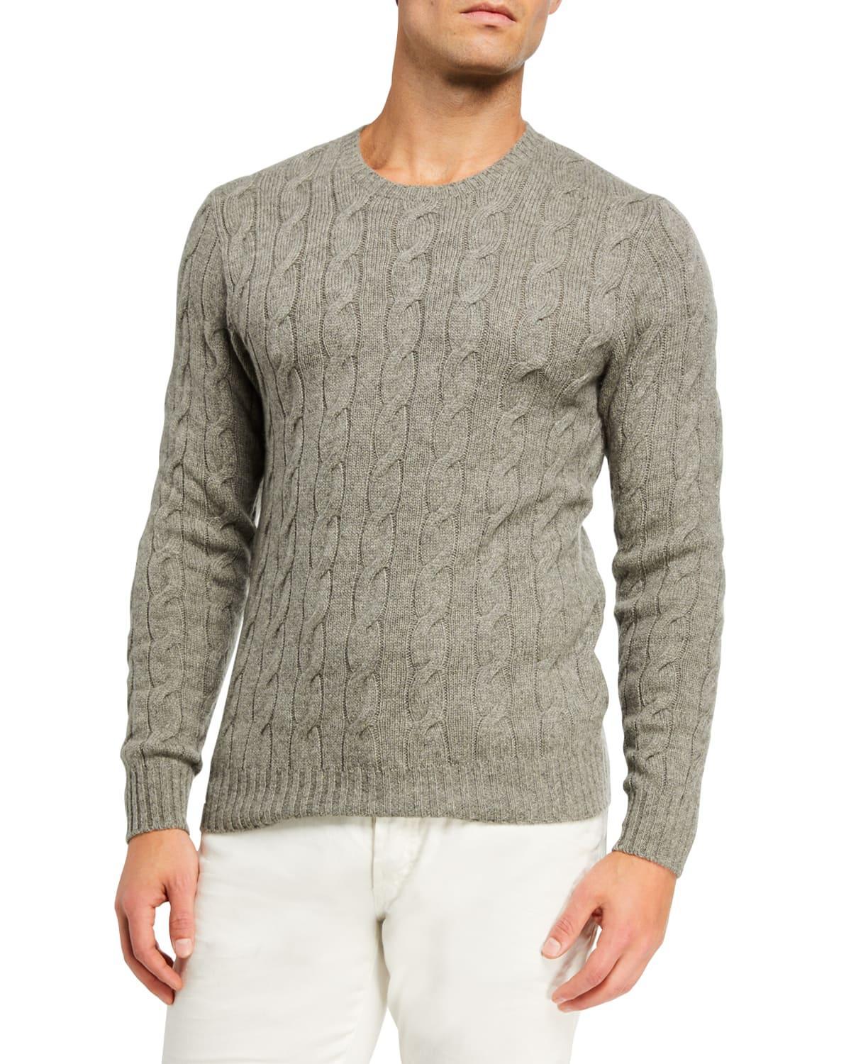 Cashmere Cable-Knit Crewneck Sweater, Cream Product Image