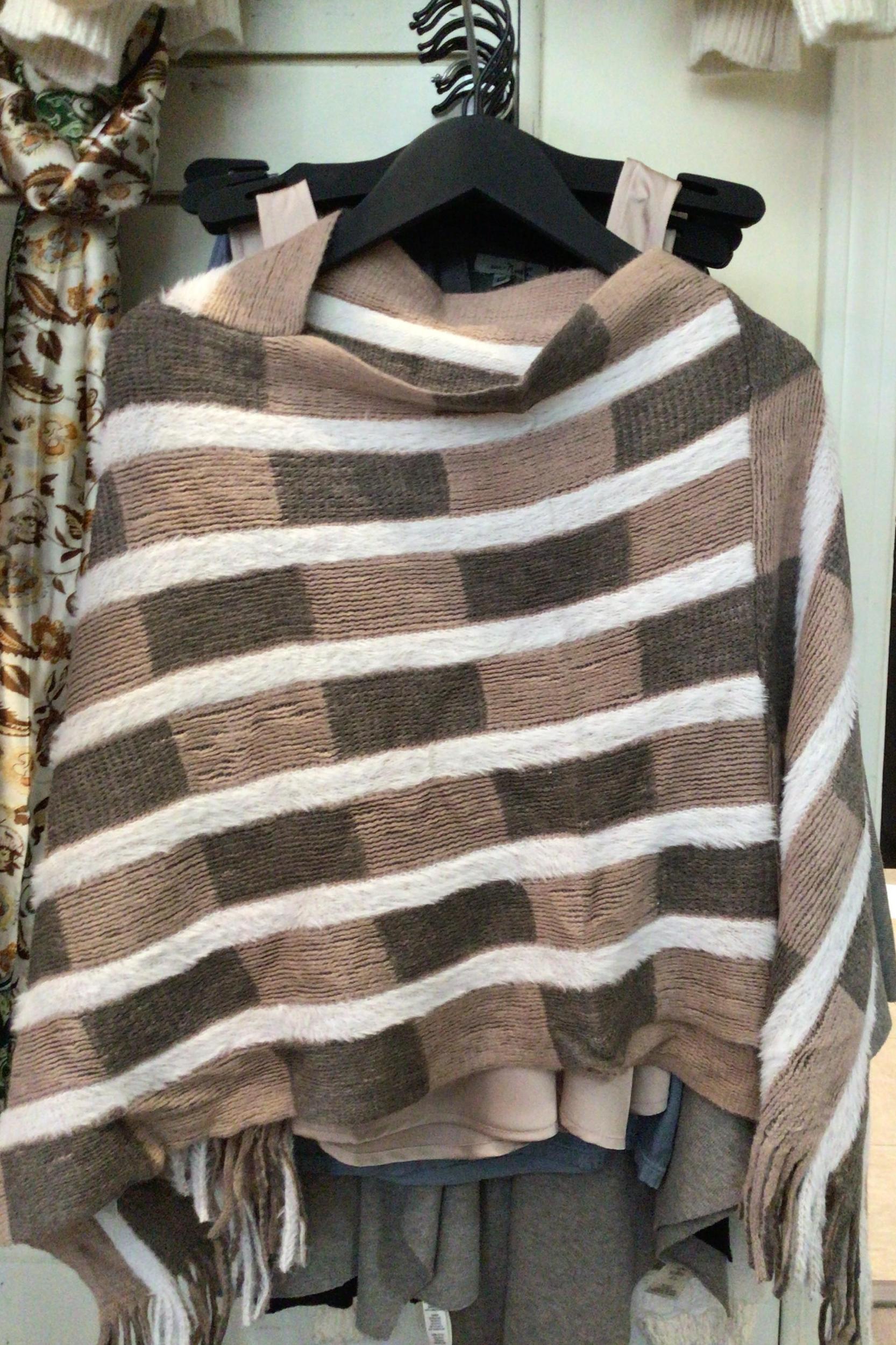 Fuzzy Stripped Pattern Two-Way Poncho Product Image
