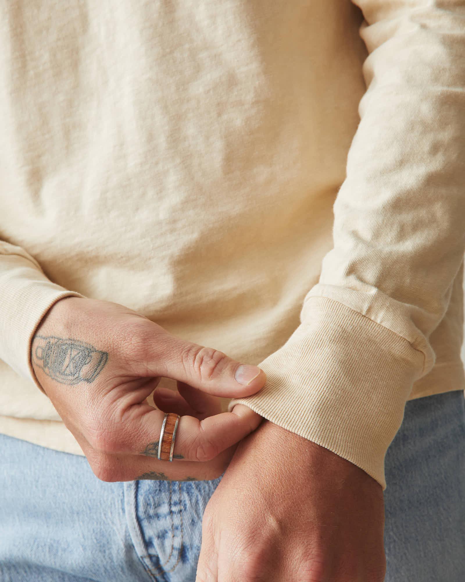 Men's Premium Slub Crew Long Sleeve Tee  - Creme Brulee Male Product Image